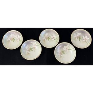 (5) RS Reinhold Schlegelmilch Germany hand painted floral bowls gold rim 5"